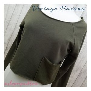 Vintage Havana Olive Green Cropped Sweatshirt, M